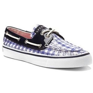 Sperry Top Sider Bahama Blue Gingham Sequin Sz 7